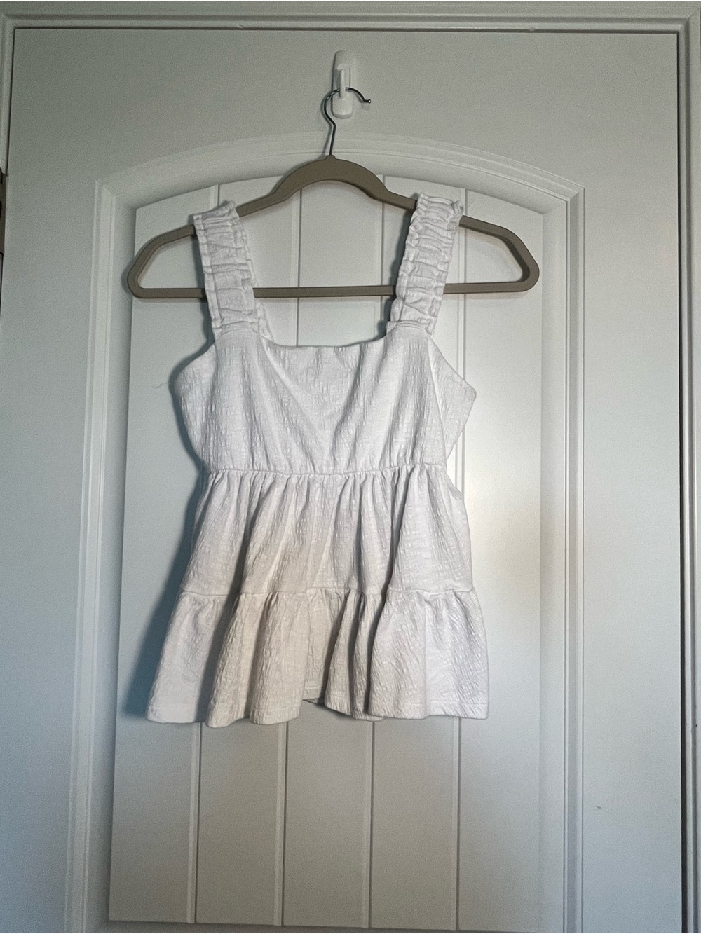SO White Ruffled Strap Tiered Camisole